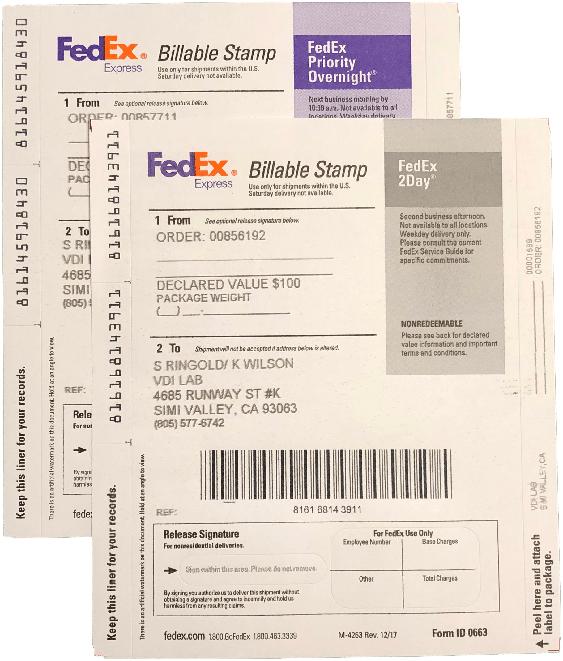 FedEx Billable Stamp for Express Service – VDI Laboratory, LLC