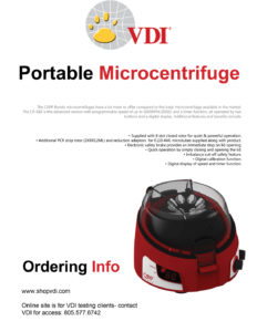 Image of the one page flyer for the Portable Microcentrifuge one page flyer.  Links to the full PDF of the flyer.